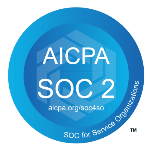 AICPA SOC 2 certification badge with text 'AICPA SOC 2 – aicpa.org/soc4so – SOC for Service Organizations' in a blue circular design.