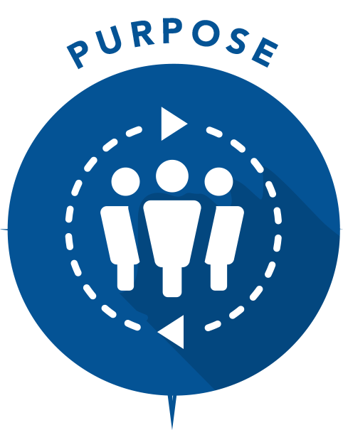 Alliant National Title Insurance Company 'Purpose' badge, featuring a circular blue icon with three stylized people surrounded by dotted lines and arrows, representing the company's commitment to purpose-driven operations as part of 'The Alliant National Way.