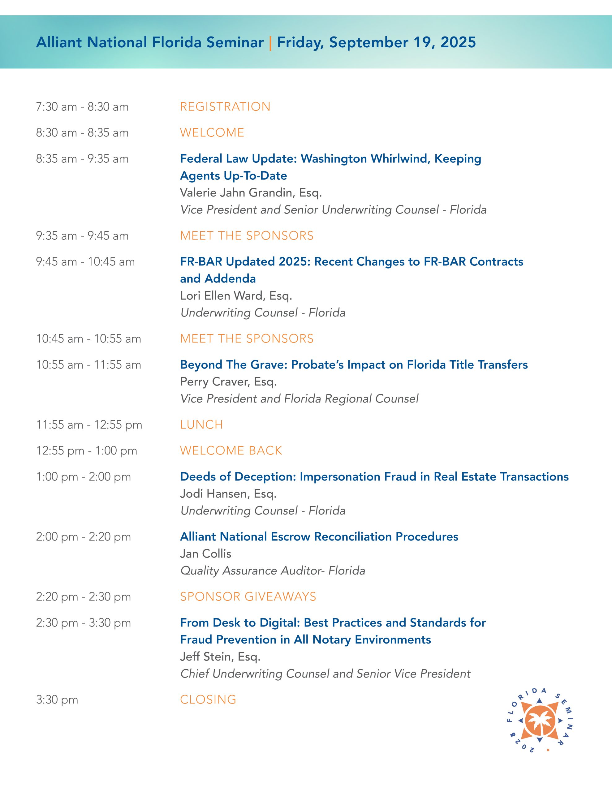 2025 Florida Seminar Conference AGENDA